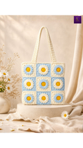 Handmade Crochet Daisy Tote Bag – Blue & Ivory