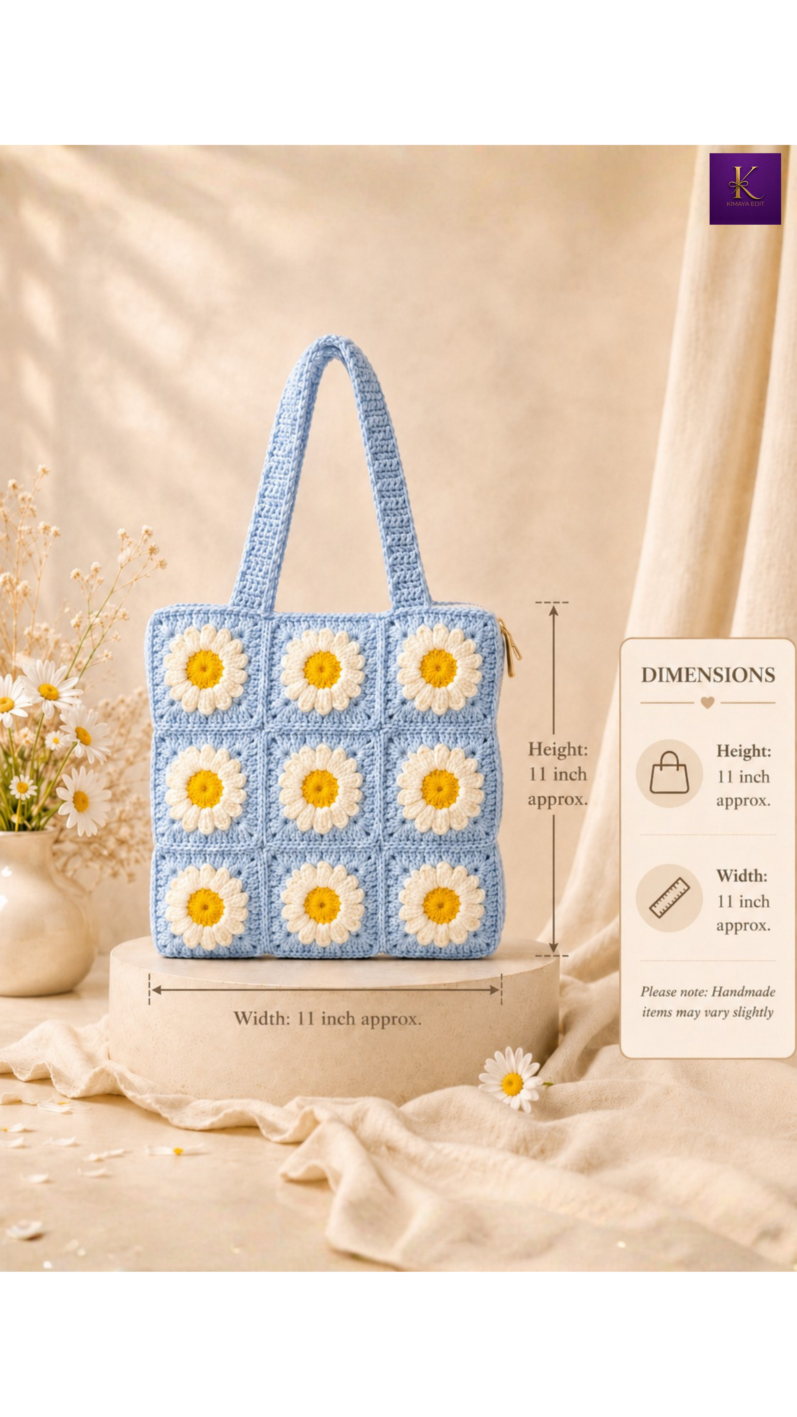 Handmade Daisy Crochet Tote Bag – Sky Blue