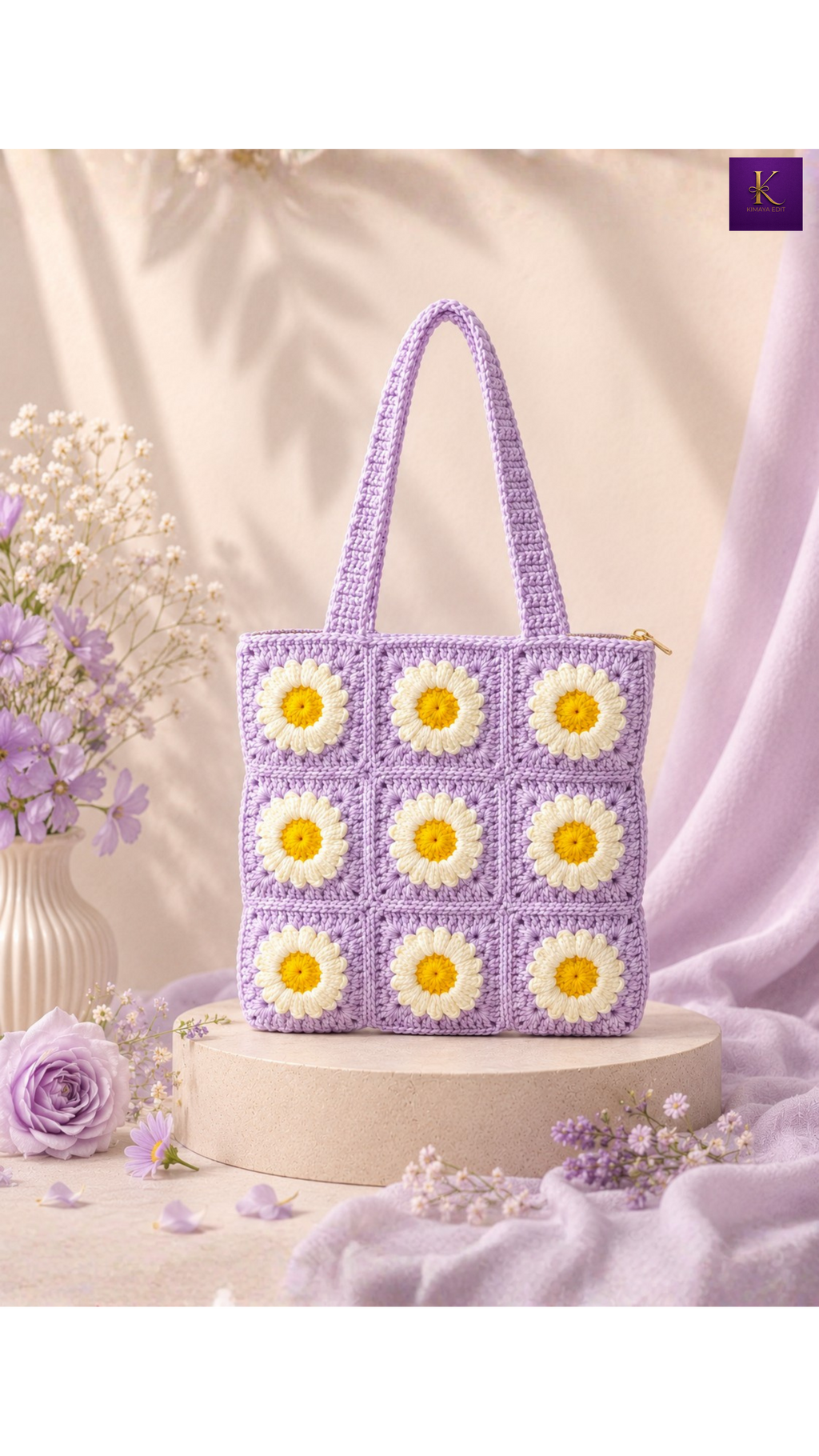 Handmade Daisy Crochet Tote Bag – Lavender