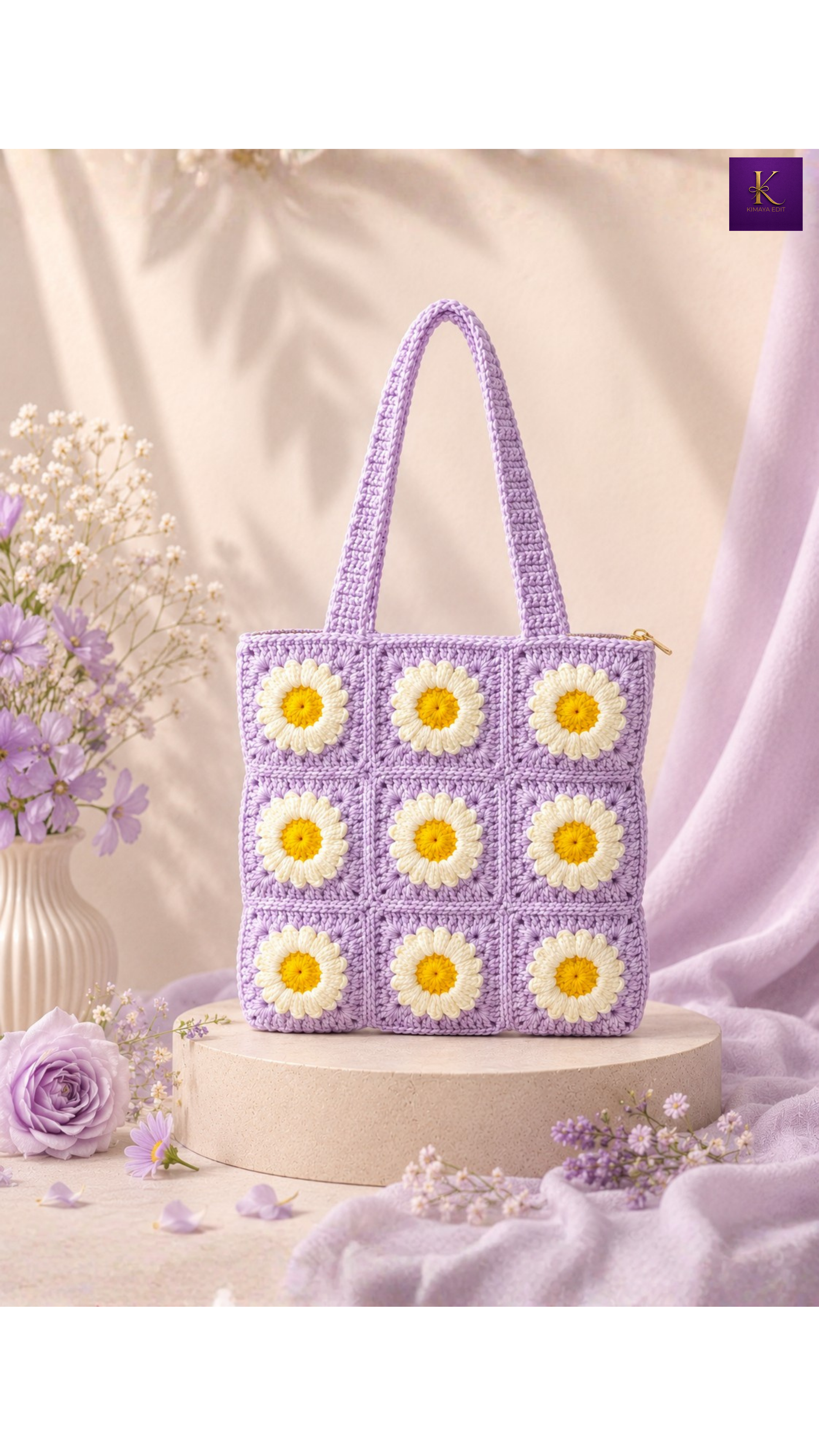 Handmade Daisy Crochet Tote Bag – Lavender