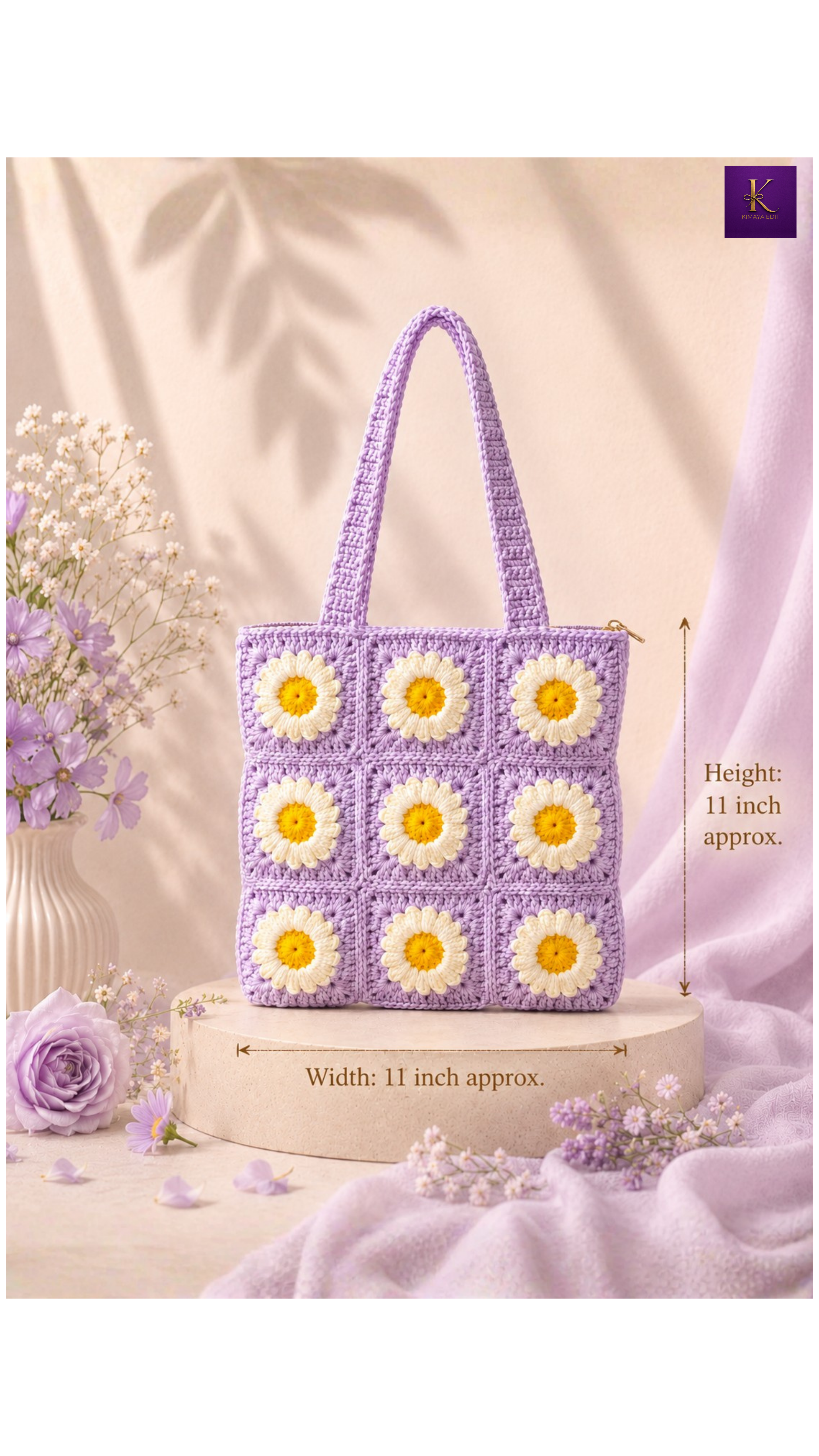 Handmade Daisy Crochet Tote Bag – Lavender