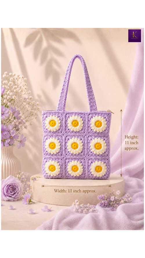 Handmade Daisy Crochet Tote Bag – Lavender